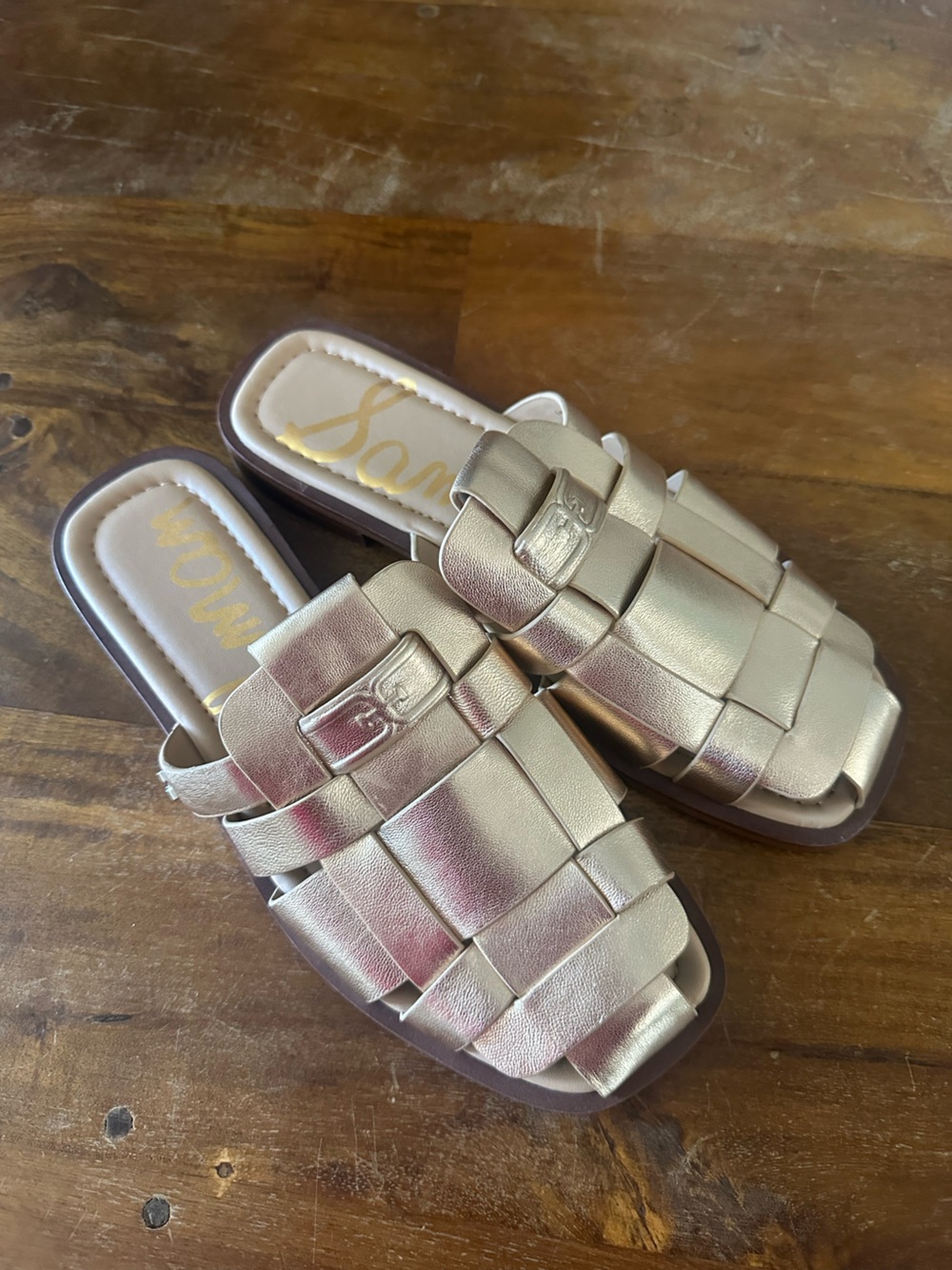 Sam Edelman Dina Fisherman Slide gold leather sandal size 7.5 NWOB